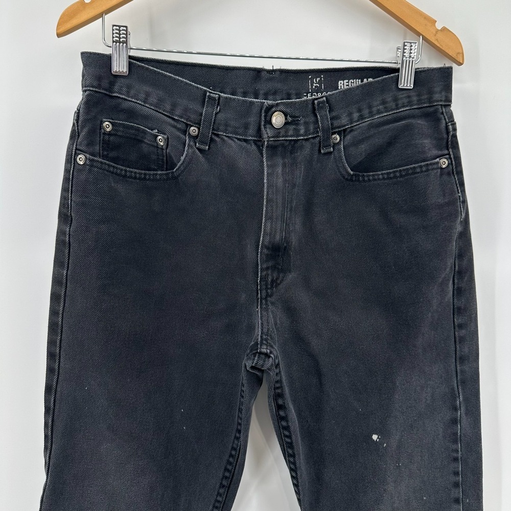 George Straight Leg Jeans Mens 32x34 Black Denim Regular Fit Mid Rise Comfort